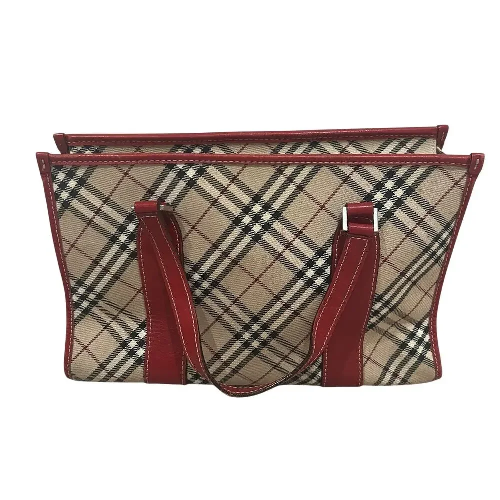 Vintage Burberry Blue Label Tote Hand Bag Nova Check Purse 12x8.5